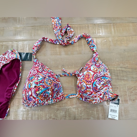 Lauren Ralph Lauren mystic paisley plum bikini nwt swim top and bottom - Picture 5 of 16